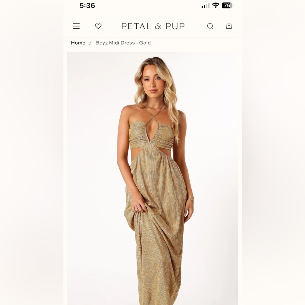 Petal & Pup Gold Cutout Halter Dress
